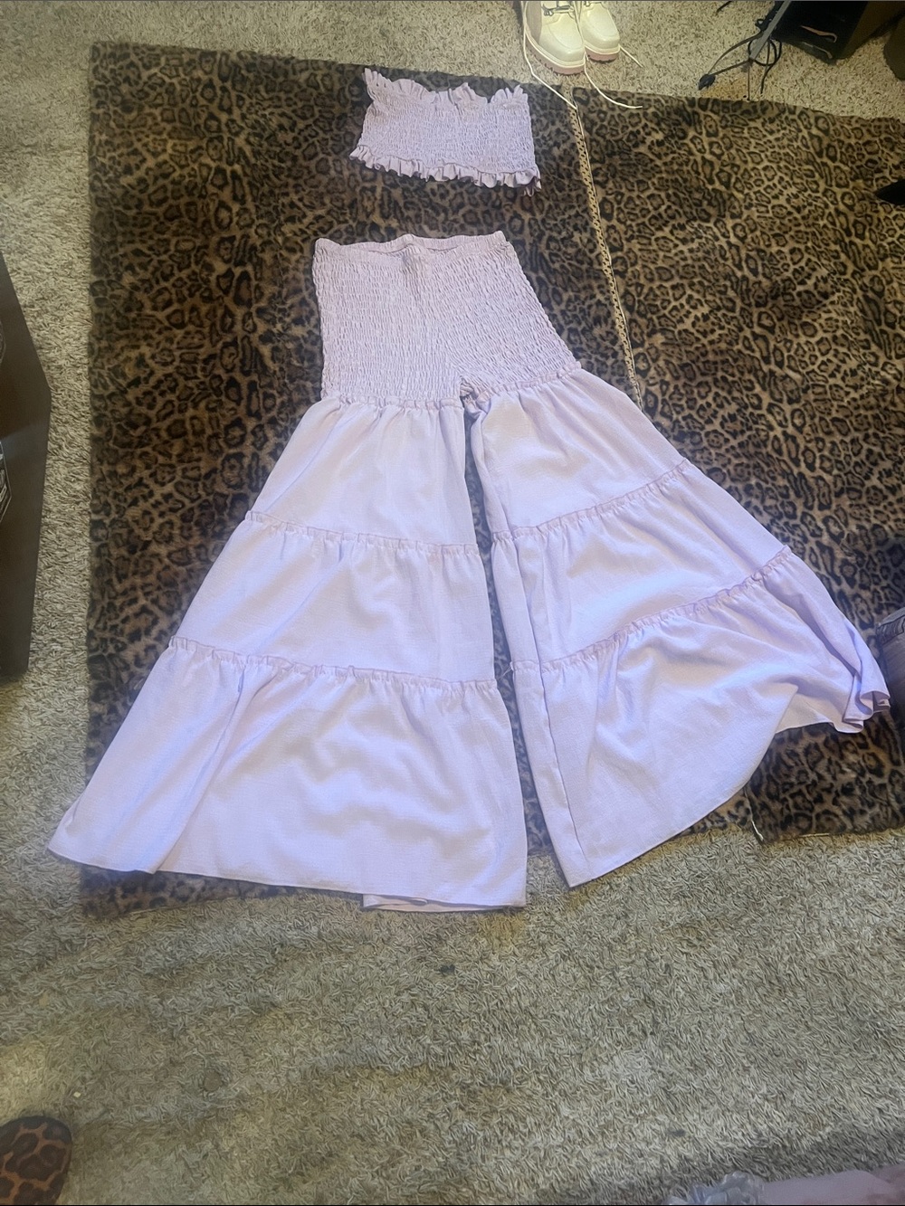 SHEIN Lavender Smocked Tube Top & Tiered Wide-Leg Jumpsuit Set